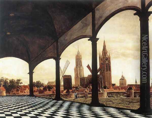 A View of Delft through an Imaginary Loggia 1663 Oil Painting - Daniel Vosmaer