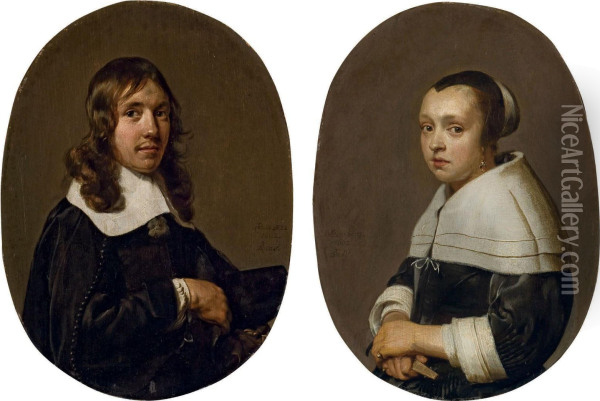 Portrait De Jacob Van Vaerle Et Portrait D'elizabeth Vanvaerle Le Premier Inscrit, Oil Painting - Jan De Bray