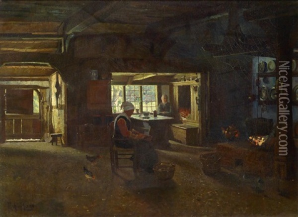 Inneres Eines Bauernhauses Oil Painting - Louis (Ludwig) von Hagn