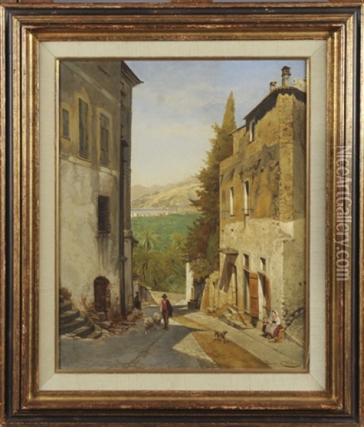 Vue De La Via Romana A Bordighera - Italie Oil Painting - Jacques Francois Carabain