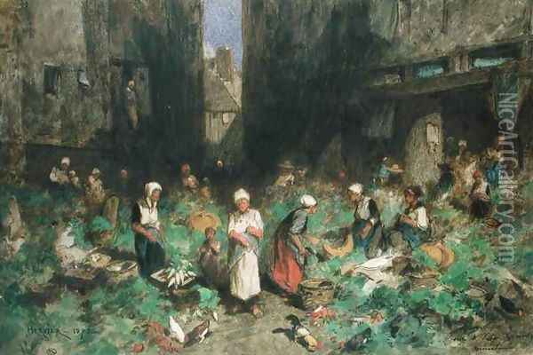 The Vegetable Market Oil Painting - Louis Adolphe Hervier