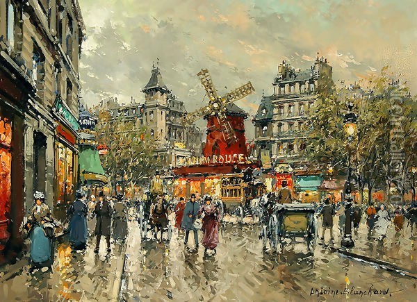 Le Moulin Rouge Place Blanche a Montmartre Oil Painting - Agost Benkhard