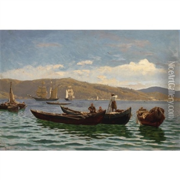 The Bosphorus Near Bebek Oil Painting - Karl Paul Themistocles von Eckenbrecher