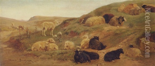 Sheep In Summer Pastures Oil Painting - Rosa Bonheur
