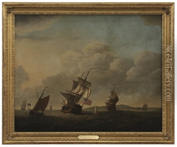 A 4th Rate Of The British Navy Sailing West From Plymouth Oil Painting - Charles Brooking