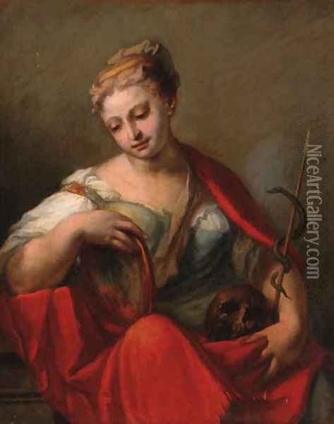 The personification of Prudence Oil Painting - Giovanni Antonio Pellegrini