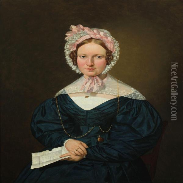 Portrait Of Mette Marie Schwartz Oil Painting - Andreas Herman Hunaeus