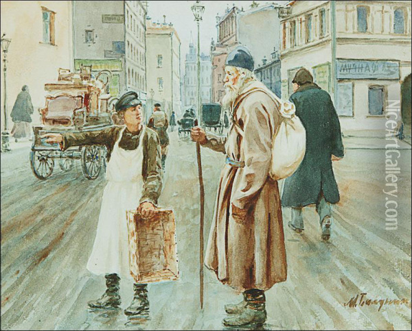 Stranger In Town Oil Painting - Mikhail Abramovich Balunin