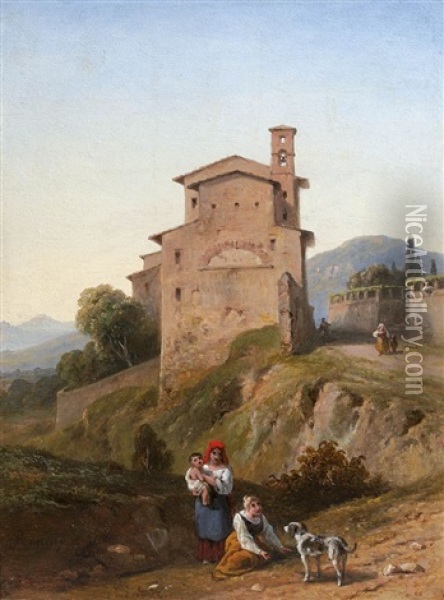 Italienisches Bergdorf Oil Painting - Guillaume Frederique Ronmy