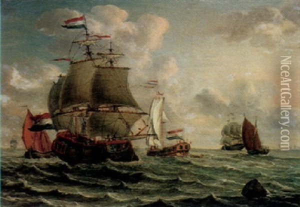 Shipping Scene On Choppy Seas Oil Painting - Pieter Aartzs Blaauw