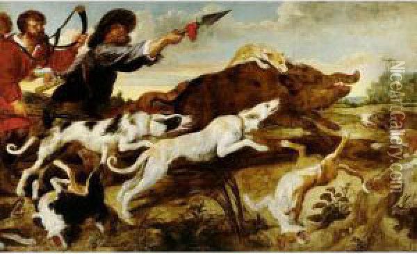 A Boar Hunt Oil Painting - Paul de Vos