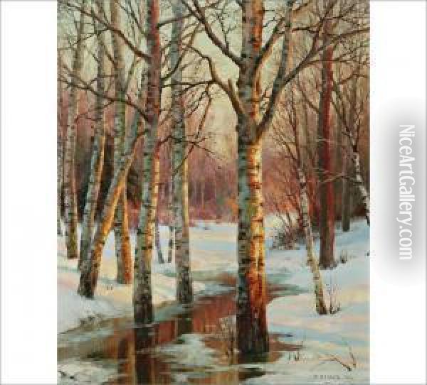 Early Spring In A Birchwood Oil Painting - Ivan Avgustovich Vel'ts