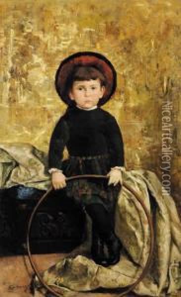 Bambino Con Cerchio Oil Painting - Giovanni Sottocornola
