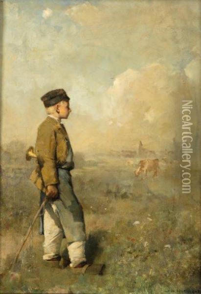 Le Jeune Vacher Oil Painting - Leon Hornecker