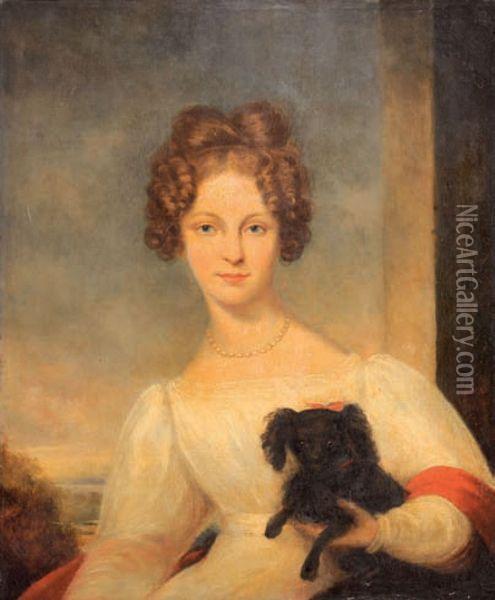 Portrait De Dame Au Chien Oil Painting - George Henry Harlow