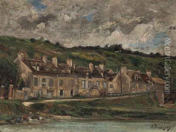 Riverside Houses Oil Painting - Karl Pierre Daubigny