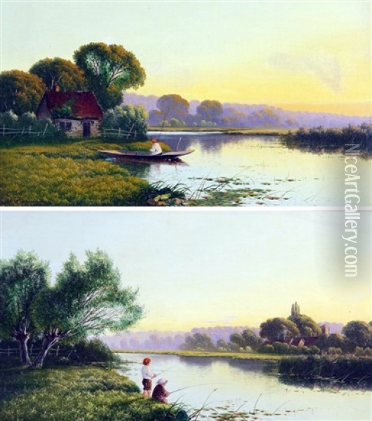 On The Thames (pair) Oil Painting - Edwin Henry Boddington