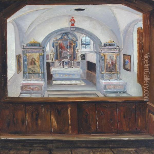 Italian Church Interior Oil Painting - Thorald Laessoe