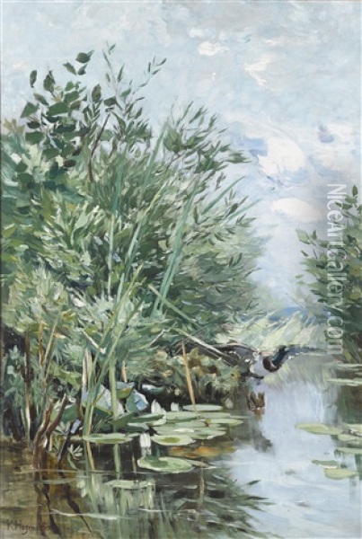 Teichlandschaft Mit Auffliegender Stockente Oil Painting - Karl Hagemeister