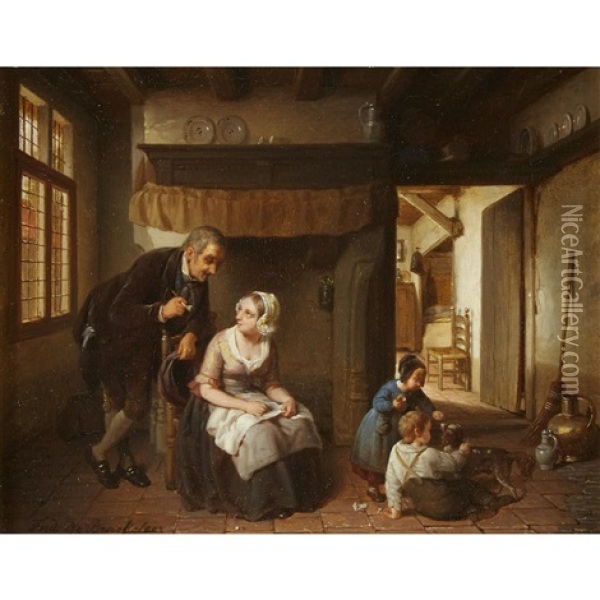 Domestic Interior Oil Painting - Ferdinand de Braekeleer the Elder