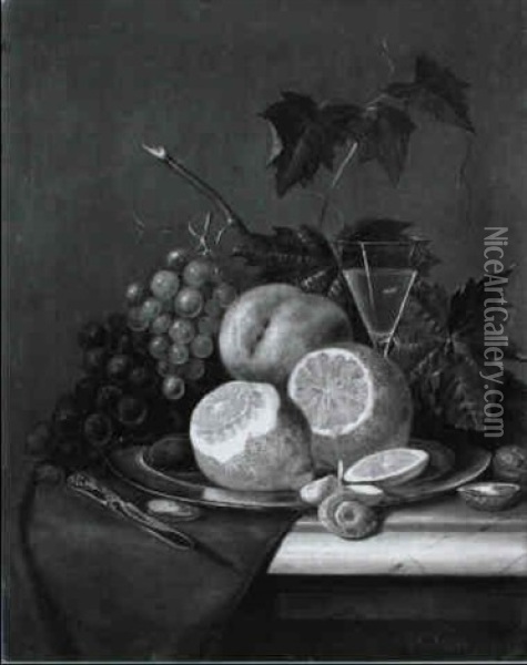 Stilleben Mit Fruchten, Einem Zinnteller Und Einem Gefullten Glas Oil Painting - Willem Thans