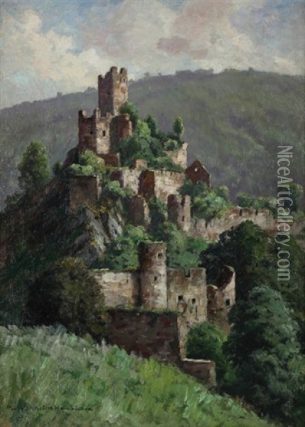 Die Niederburg Bei Manderscheid In Der Eifel Oil Painting - Paul Puetzhofen-Hambuechen
