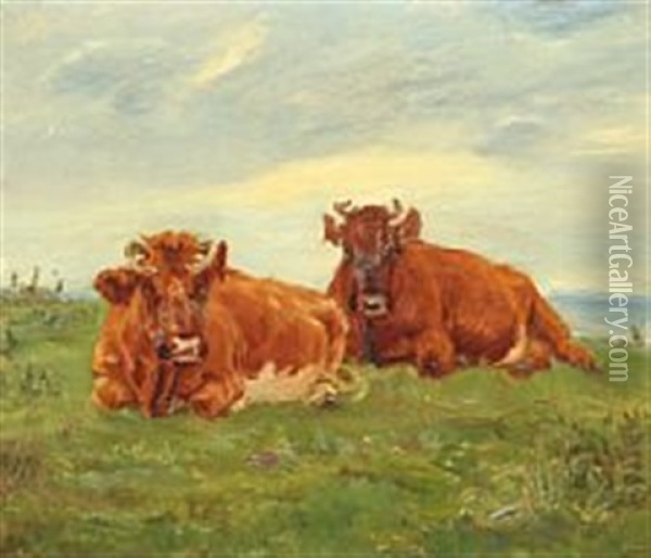 Cows That Chew The Cud, Saltholm C. 1890 Oil Painting - Theodor Philipsen