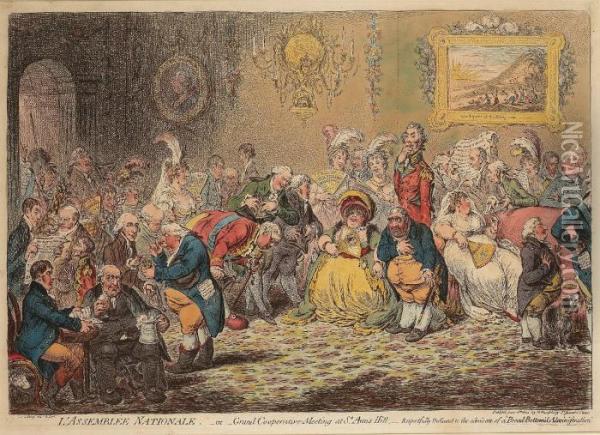 L'assemblee Nationale - Or Grand Cooperative Meeting At St Ann's Hill Oil Painting - James Gillray