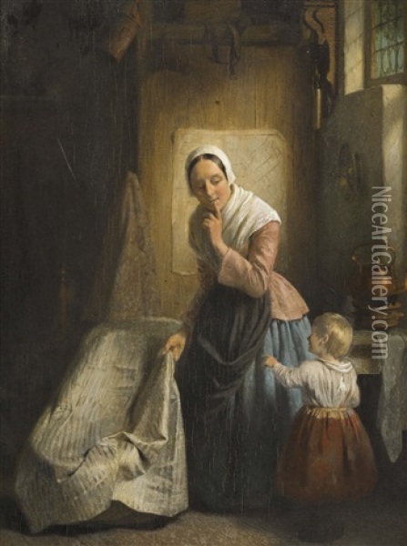 Interieur Mit Mutter Und Kind Oil Painting - Johannes Engel Masurel