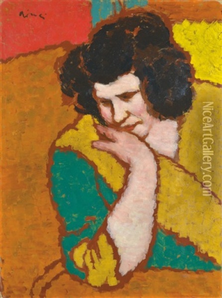 Lazarine Laying Her Head On Her Hands Oil Painting - Jozsef Rippl-Ronai