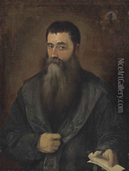 Portrait Of Francisco Lupini, Half-length, Holding Papers Oil Painting - Andrea Schiavone