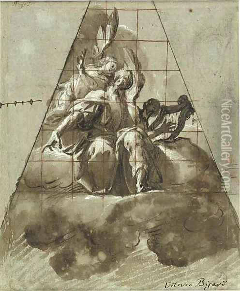 King David with an angel A section of a cupola Oil Painting - Pier Francesco Mazzuchelli (see Morazzone)