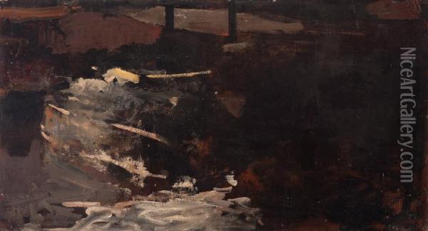 Moored Boats In Winter In An Amsterdam Canal Oil Painting - George Hendrik Breitner