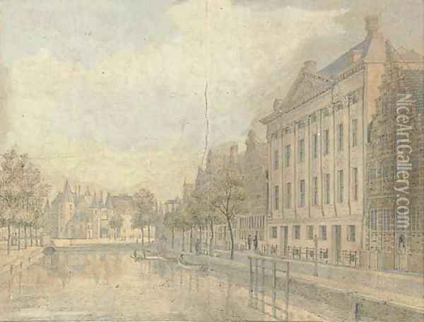 View of the Kloveniersburgwal, Amsterdam, the Weighing House beyond Oil Painting - Jan De Beyer