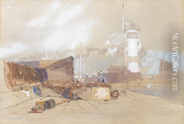 The Harbour Lighthouse At Broadstairs Oil Painting - William Clarkson Stanfield