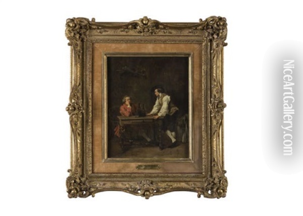 Two Gentlemen In 18th Century Attire Oil Painting - Jean Baptiste Fauvelet