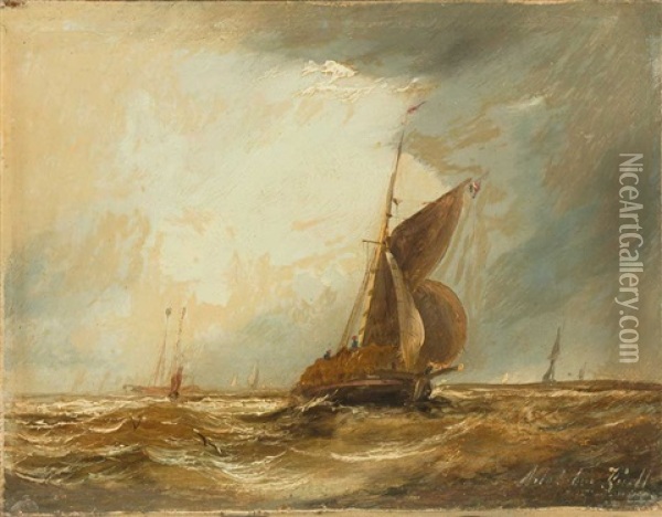 Paar Gemalde: Marine Mit Segelschiffen Oil Painting - William Adolphus Knell