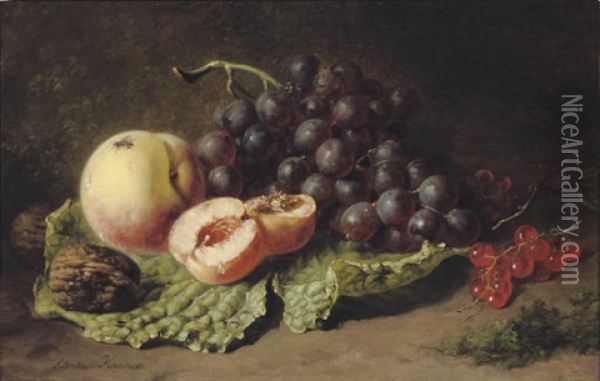Walnuts, Peaches, Grapes And Blackberries Oil Painting - Adriana Johanna Haanen