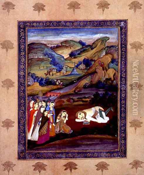 The death of Farhad on Mount Behistan Oil Painting - Mir Kalan Khan