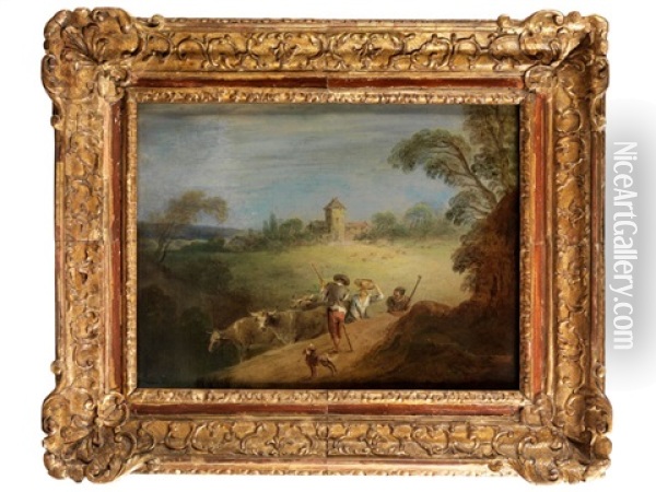 Landschaft Mit Kuhherde Und Hirten Oil Painting - Jean-Baptiste Pater