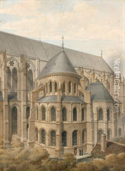 Vue Du Cote Droit De La Cathedrale De Soissons Oil Painting - Edouard Corroyer