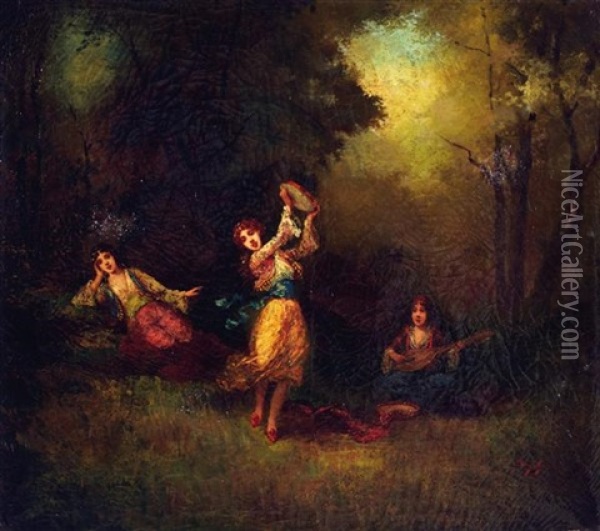 Scene De Divertissement Dans Les Bois Oil Painting - Frederic Borgella