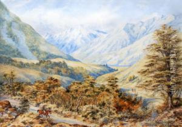 Craigieburn Valley On The West Coast Road Oil Painting - Charles Decimus Barraud