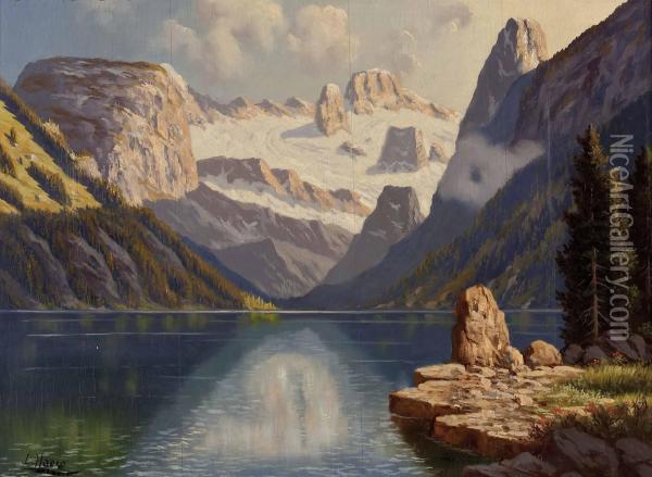 Gosausee Mit Blick Auf Den Dachstein Oil Painting - Ludwig Haase