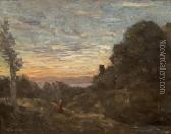 La Tour Dans Les Arbres Oil Painting - Jean-Baptiste-Camille Corot