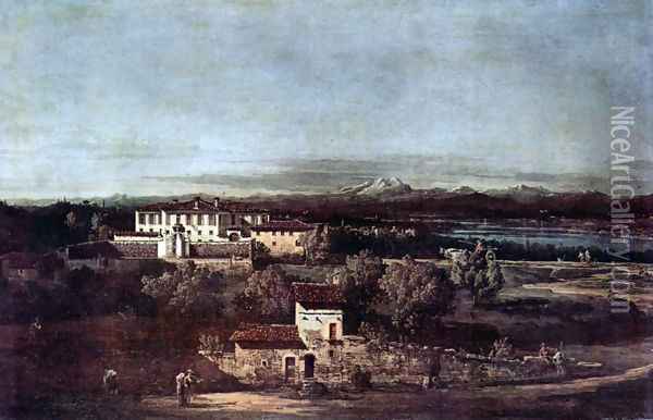 The village Gazzada viewed from southeast to the Villa Melzi d'Eril Oil Painting - (Giovanni Antonio Canal) Canaletto
