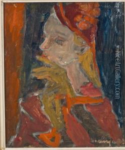 Lady With Red Hat Oil Painting - Joachim Weingart