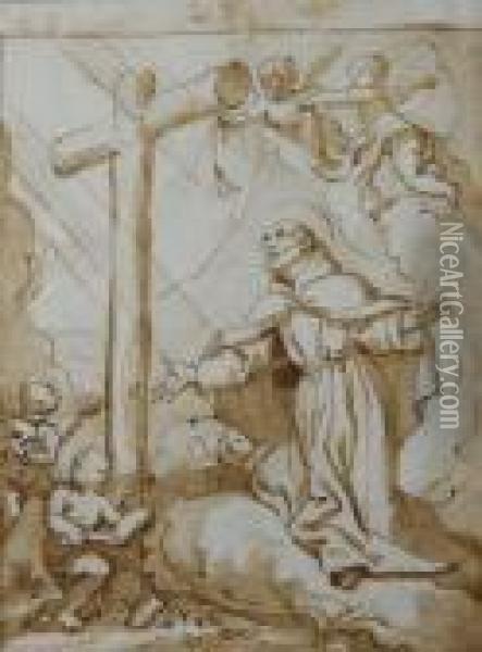 San Francesco In Adorazione Della Croce Oil Painting - Domenico Piola