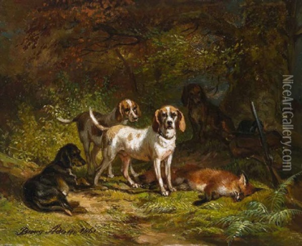 Jagdhunde Mit Erlegtem Fuchs Oil Painting - Richard Benno Adam