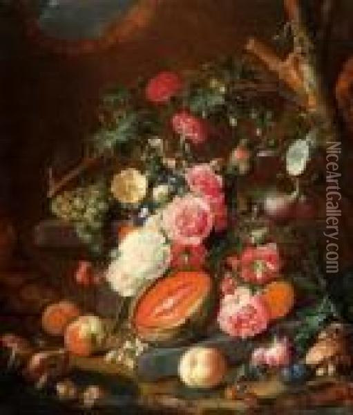 Fruit And Flower Still Life. Oil Painting - Cornelis De Heem
